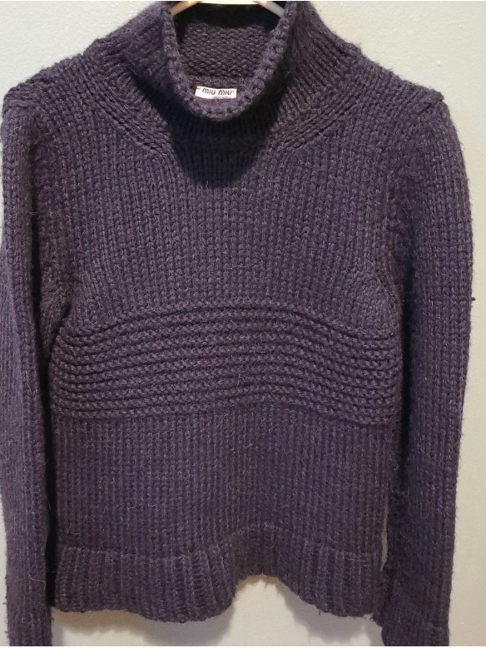 Miu Miu Men's Deep Purple Ribbed Turtleneck Sweater